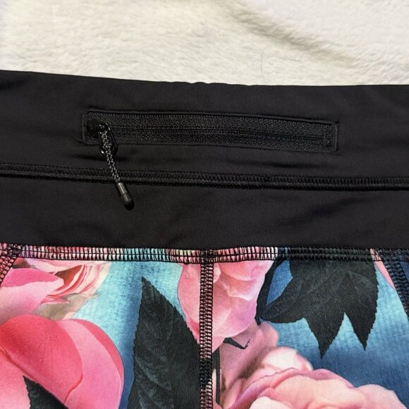 Lululemon Leggings 4 Black Pink Pant Run Inspire Crop II Secret Garden Floral - Picture 4 of 5